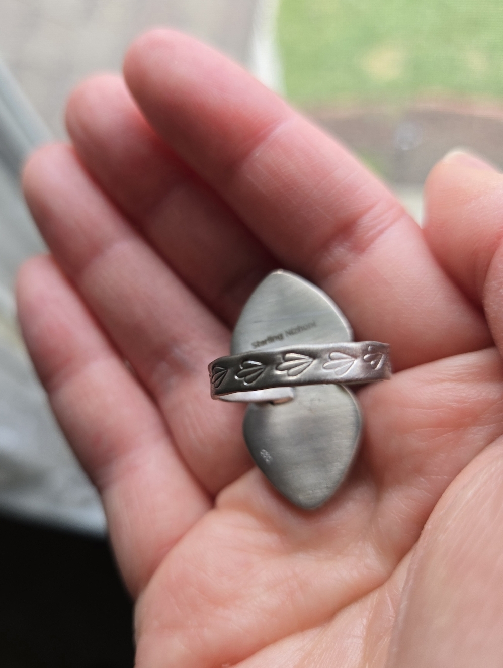Handmade Sterling Silver Royston Ribbon Turquoise Adjustable Ring Signed - Picture 14 of 15